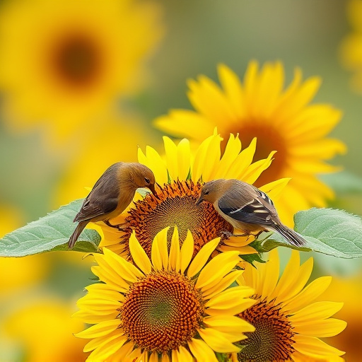 Small birds feeding on sunflower hearts
