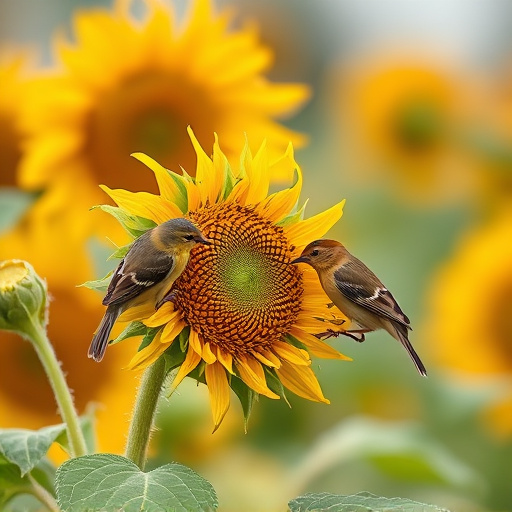 Small birds feeding on sunflower hearts