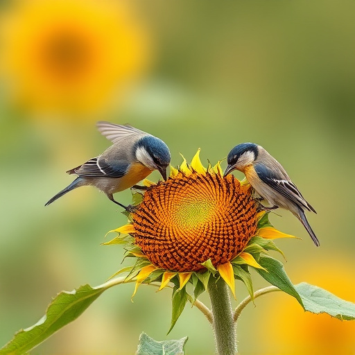 Small birds feeding on sunflower hearts