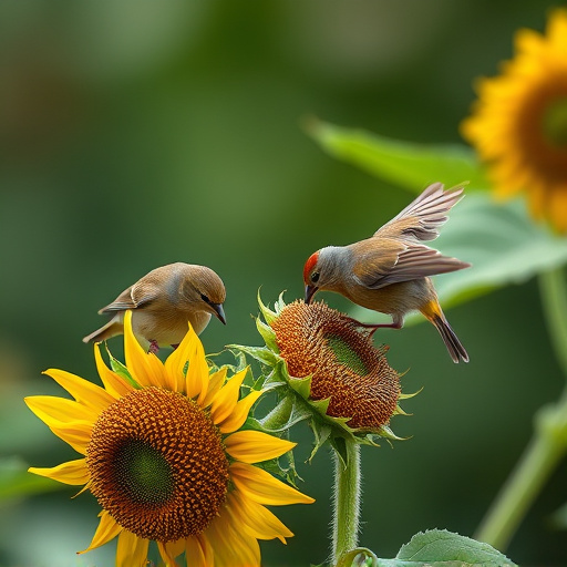 Small birds feeding on sunflower hearts