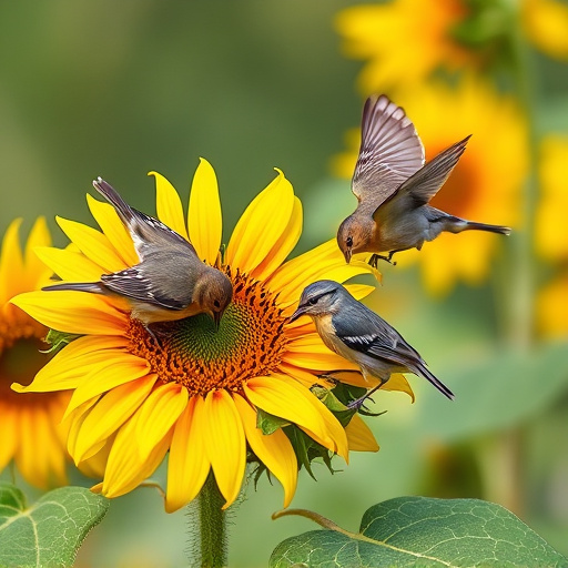 Small birds feeding on sunflower hearts
