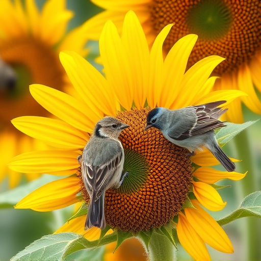 Small birds feeding on sunflower hearts