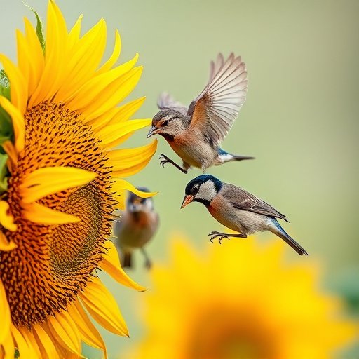 Small birds feeding on sunflower hearts