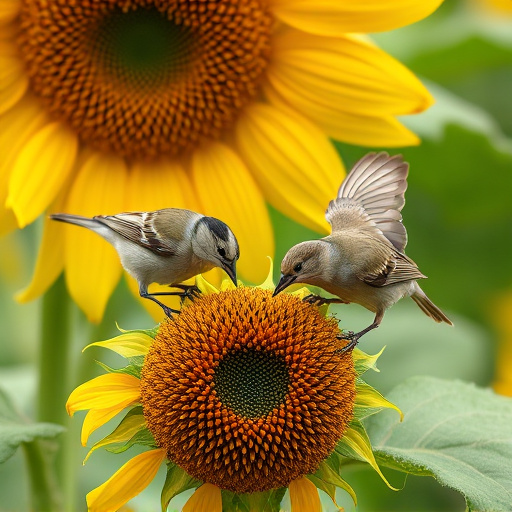 Small birds feeding on sunflower hearts