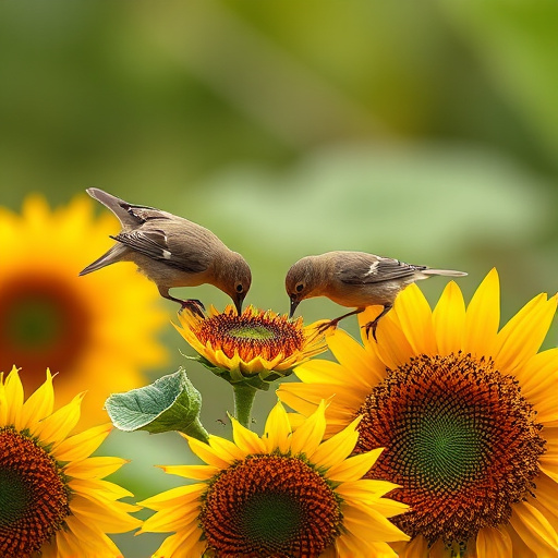 Small birds feeding on sunflower hearts