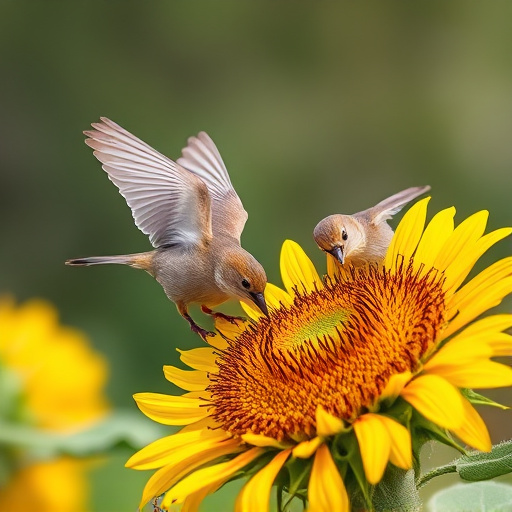 Small birds feeding on sunflower hearts