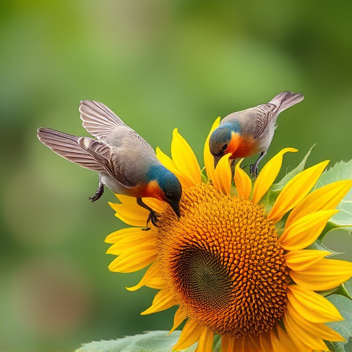Small birds feeding on sunflower hearts