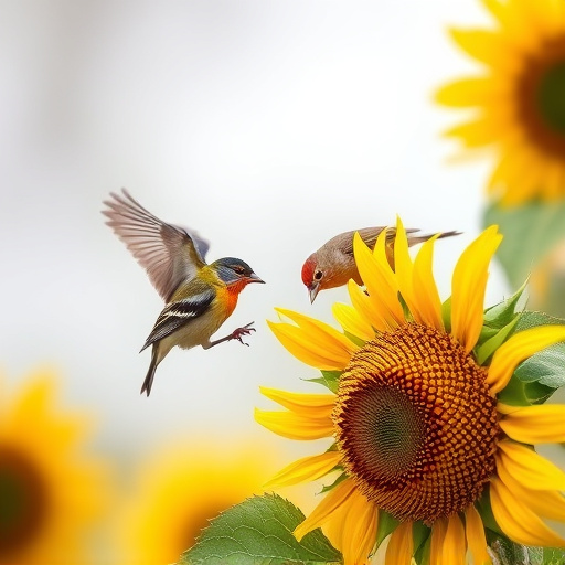 Small birds feeding on sunflower hearts