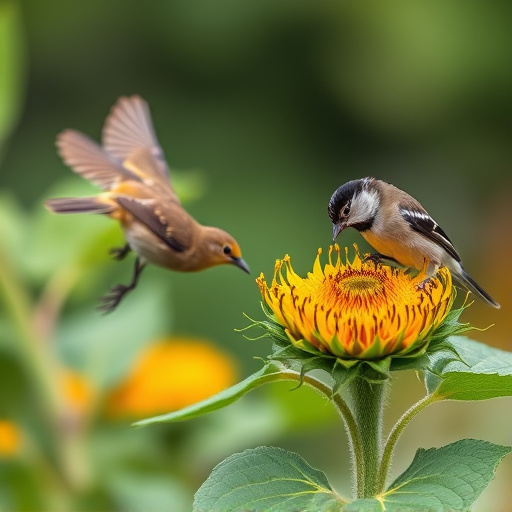 Small birds feeding on sunflower hearts