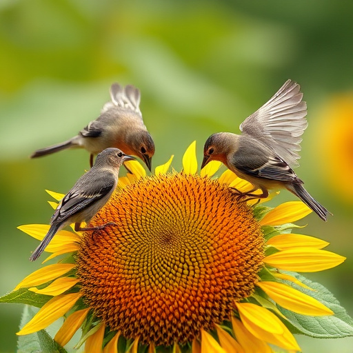 Small birds feeding on sunflower hearts