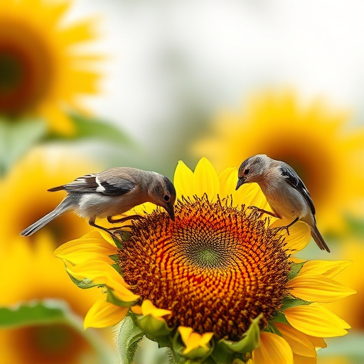 Small birds feeding on sunflower hearts