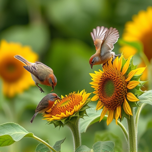 Small birds feeding on sunflower hearts