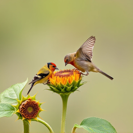 Small birds feeding on sunflower hearts