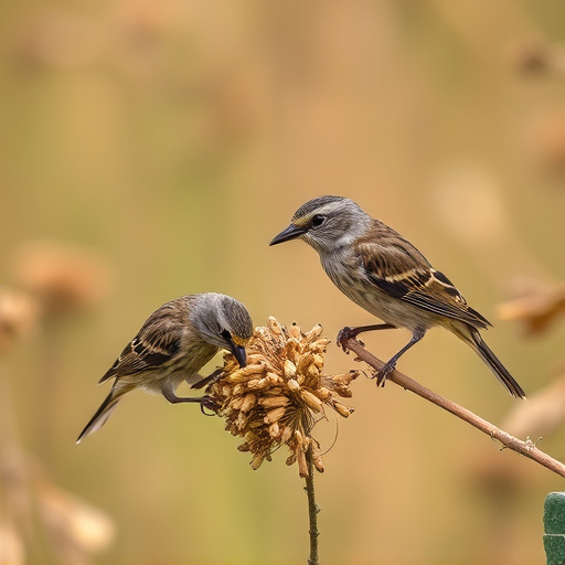 Small birds pecking at niger seeds