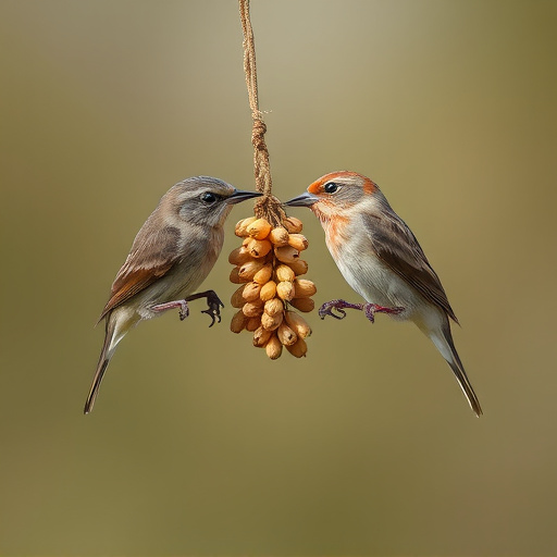 Small birds pecking at niger seeds