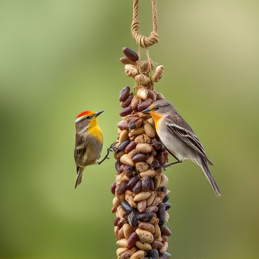 Small birds pecking at seed assortment