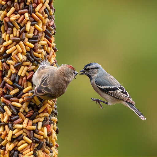 Small birds pecking at seed assortment