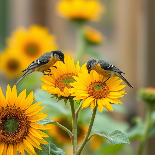 Small garden birds eating sunflower hearts