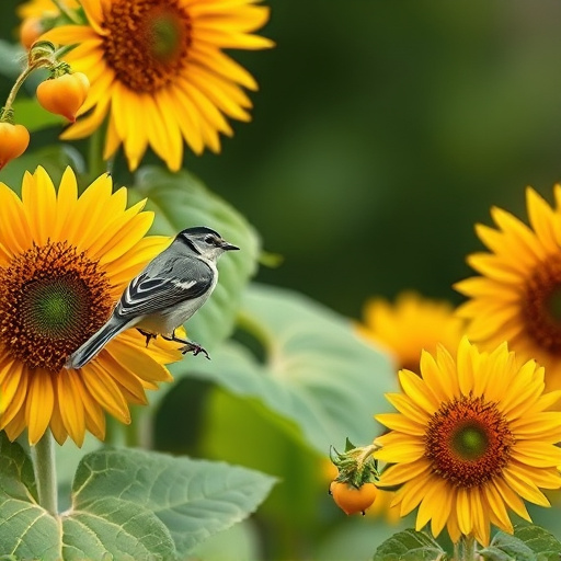 Small garden birds eating sunflower hearts