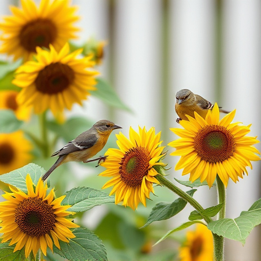 Small garden birds eating sunflower hearts