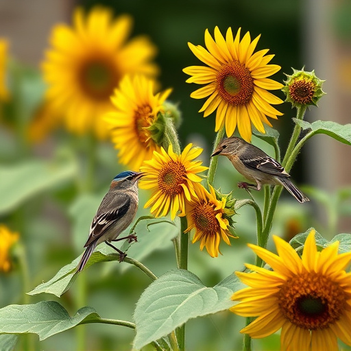Small garden birds eating sunflower hearts