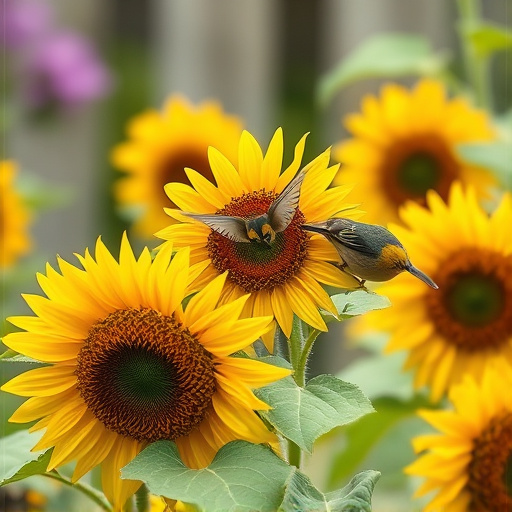 Small garden birds eating sunflower hearts