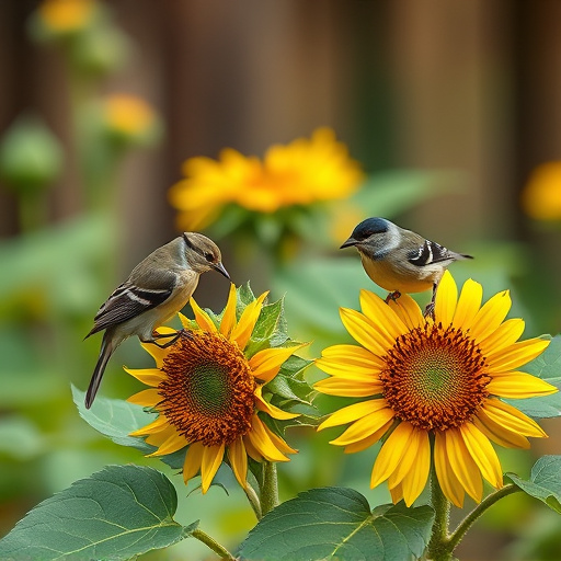 Small garden birds eating sunflower hearts
