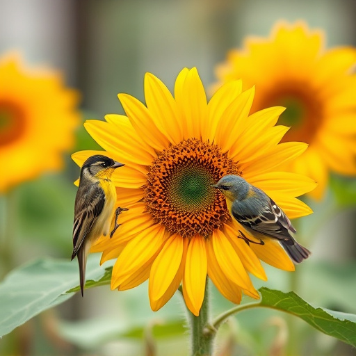 Small garden birds eating sunflower hearts