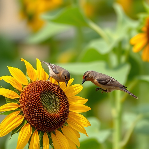 Small garden birds eating sunflower hearts