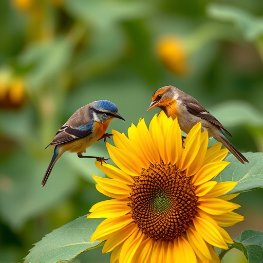 Small garden birds eating sunflower hearts