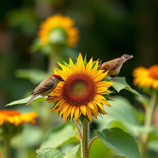 Small garden birds eating sunflower hearts