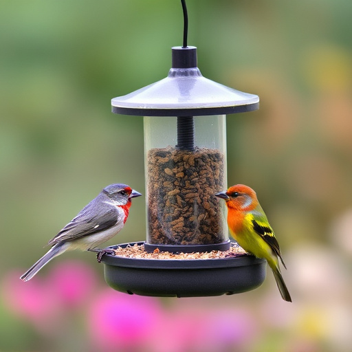 Small garden birds feeding on no-mess mix