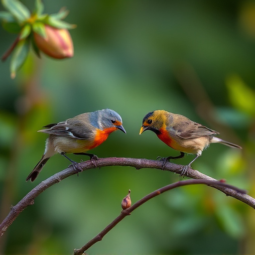 Small garden birds feeding together