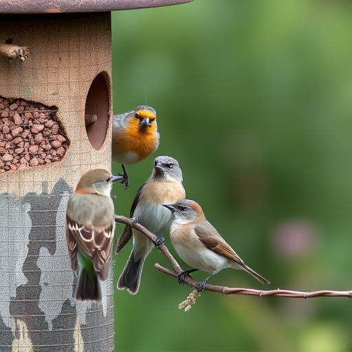 Small garden birds gathered around suet