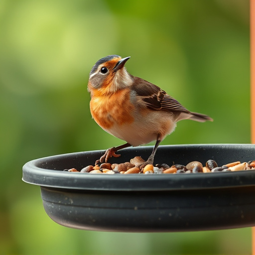Small songbird feeding on mealworm tray