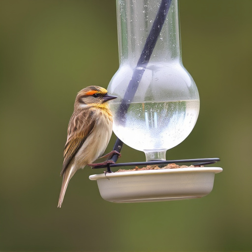 Sparrow clinging to hanging fat ball feeder