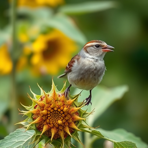 Sparrow enjoying sunflower hearts in garden