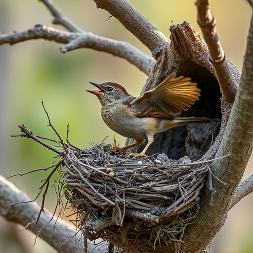 Sparrow leaving an abandoned nest