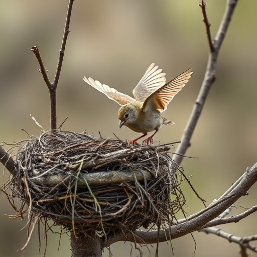 Sparrow leaving an abandoned nest