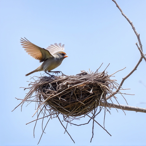 Sparrow leaving an abandoned nest