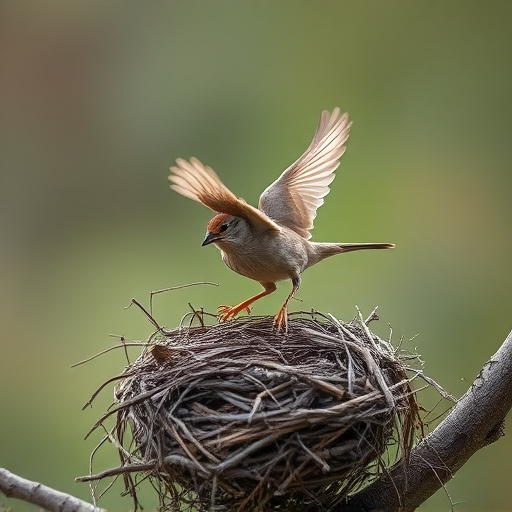 Sparrow leaving an abandoned nest