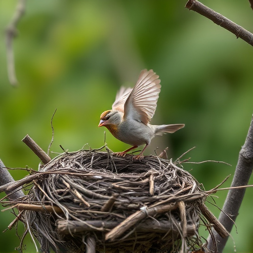 Sparrow leaving an abandoned nest