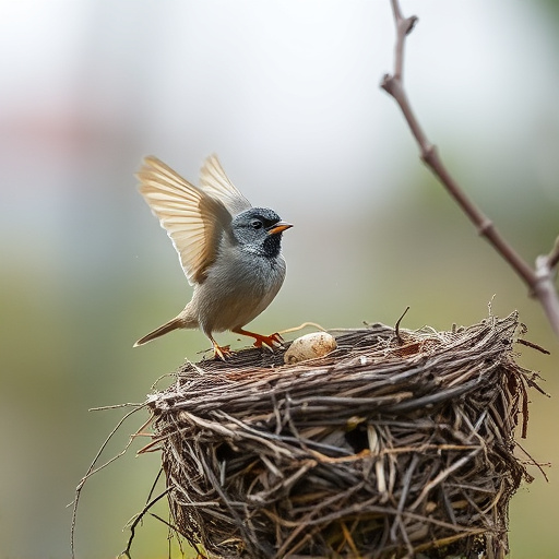 Sparrow leaving an abandoned nest