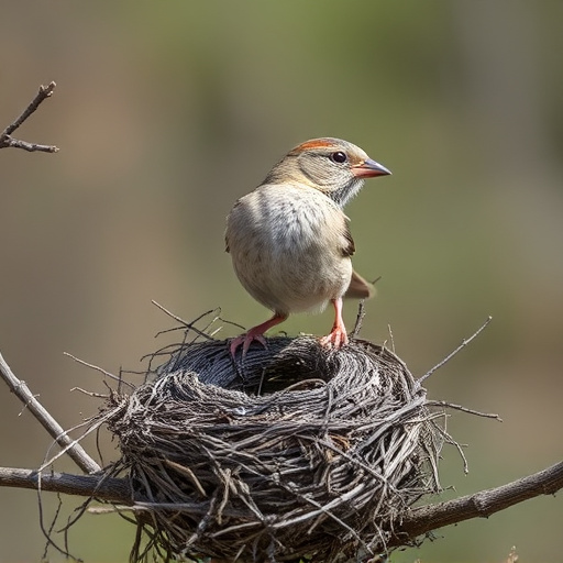 Sparrow leaving an abandoned nest