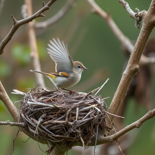 Sparrow leaving an abandoned nest