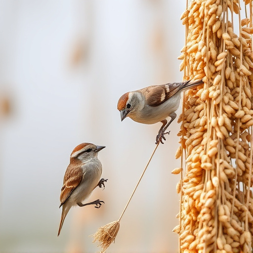 Sparrows feeding on millet seeds