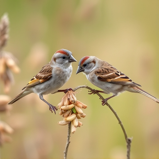Sparrows feeding on millet seeds