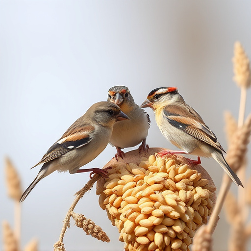 Sparrows feeding on millet seeds