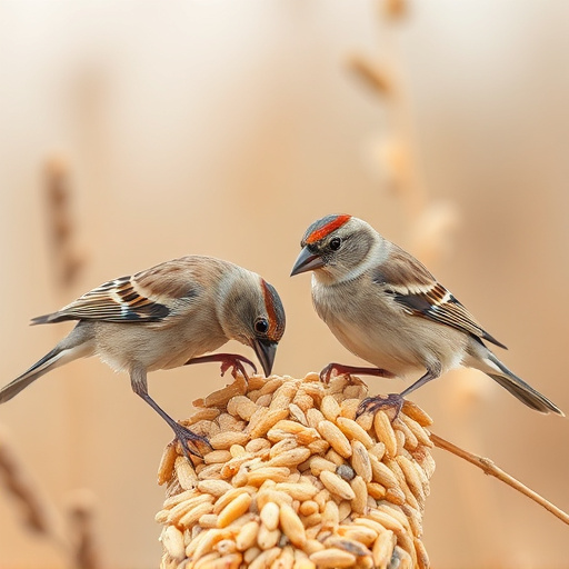 Sparrows feeding on millet seeds