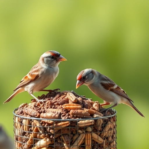 Sparrows feeding on seed mix